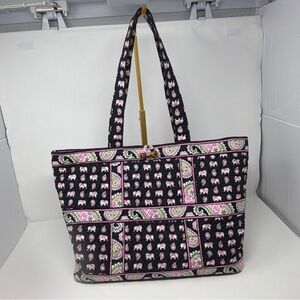 Vera Bradley Pink Elephant Tote Bag USA Retired Toggle Quilted